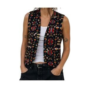 Vintage JLN USA Geometric Cotton Vest Artwear Open Front 90s Large